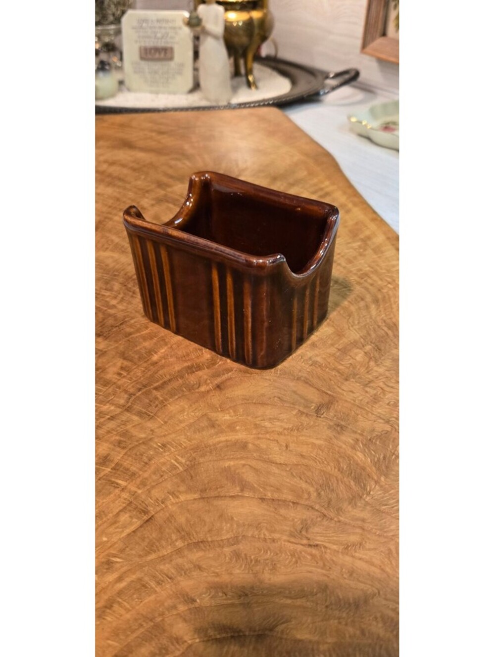 Vintage Burden Pottery USA Ware Sugar Packet Caddy Brown Flying Bird 45s - 70s